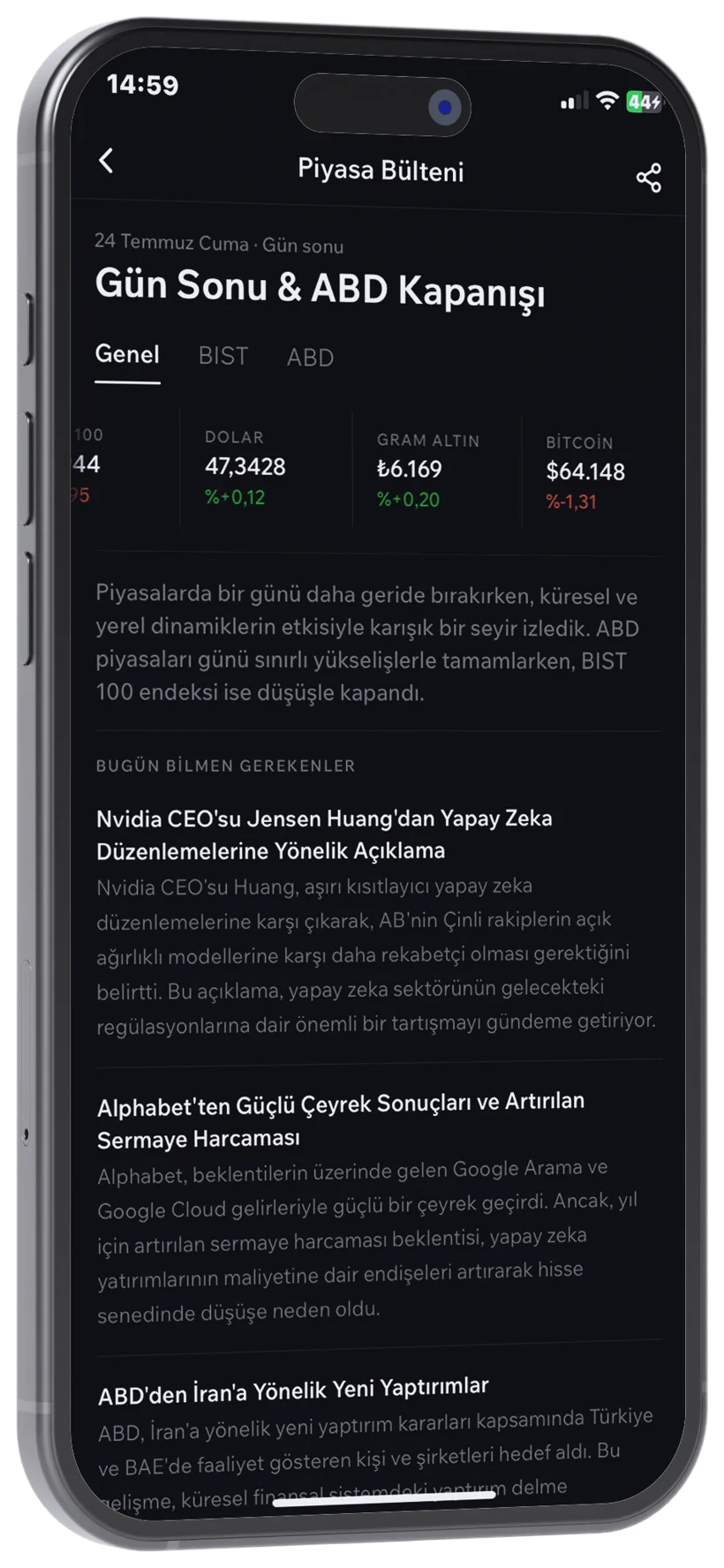 Piyasa Bülteni ekranı